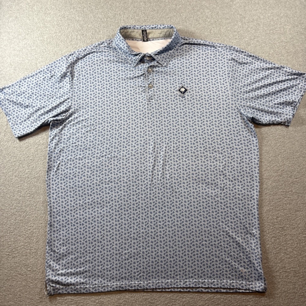 AndersonOrd Men's Golf Polo Shirt Sz XL Blue Hawaiian Floral Stretch Breathable